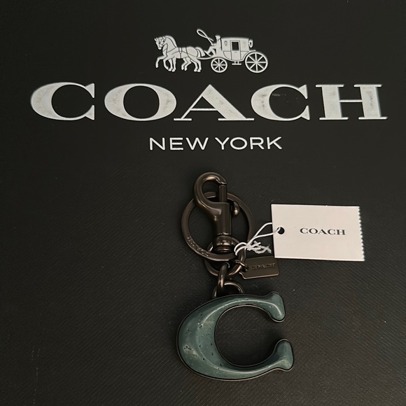 NWT Coach Signature C Letter Logo Metal Inlay bag charm Key Fob Keychain c8813 - Picture 1 of 6
